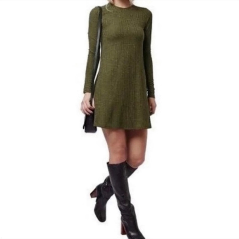Topshop Green Long Sleeve Ribbed Knit Sweater Tunic Dress Mini M 8